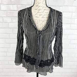 Robbie Bee Stylish Sheer Polka Dot Blouse Size Medium